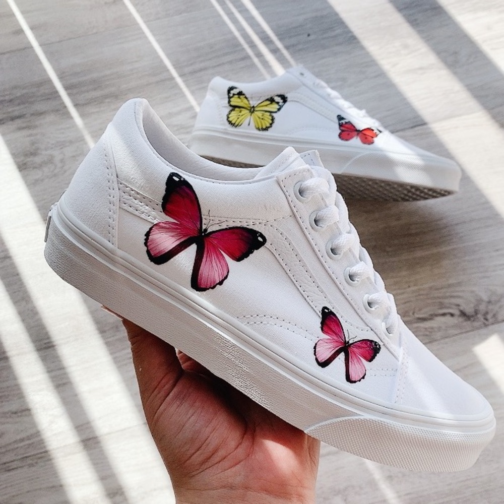Women vans lace slip on custom butterfly